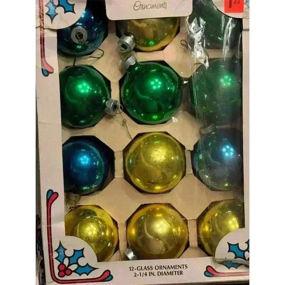 Vintage Holly Glass Christmas Ornaments Set of 24 Multicolor Holiday Decor - Picture 2 of 7